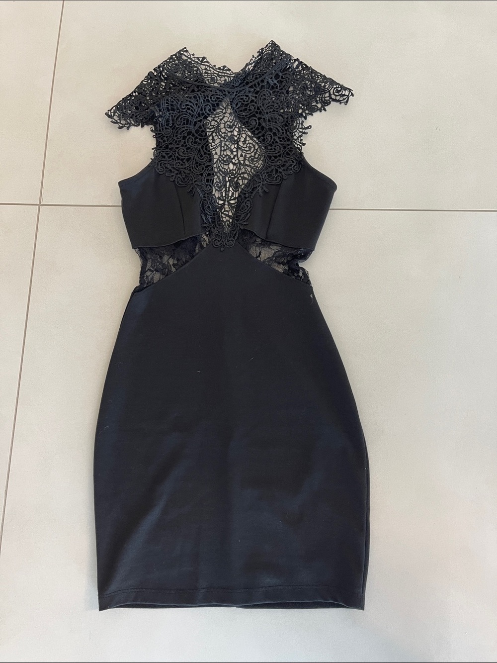 Solemio Black Lace Cutout Mini Dress